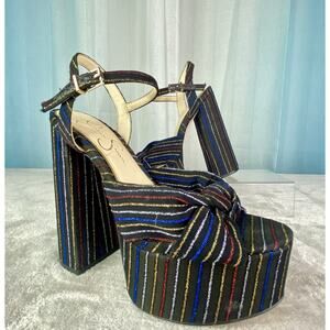 Jessica Simpson | Womens 8 Platform Heels Black Multi Striped Block High Heels